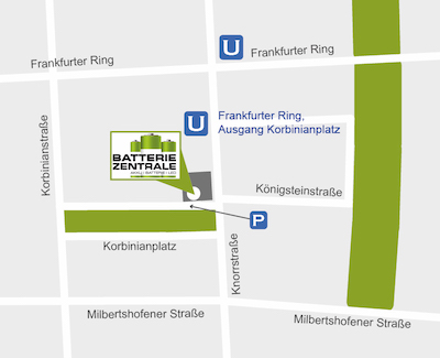 Anfahrt Batterie-Technik / Batterie-Zentrale München